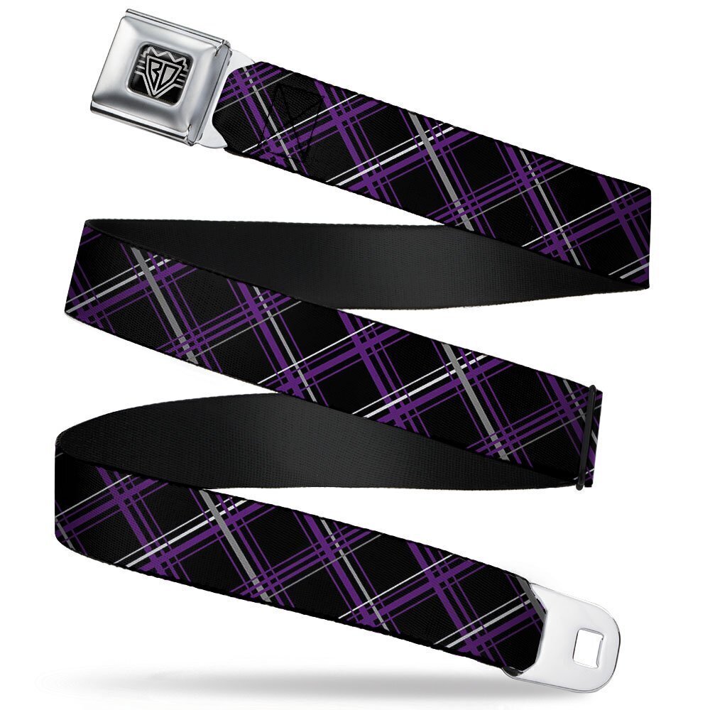 5948 Seatbelt Belt - Plaid Black/Purple/Gray - 1.0" Wide - 20-36 Inches in
